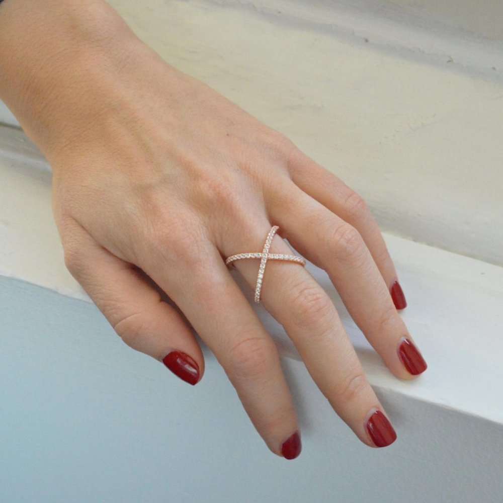 18K Rose Gold Criss Cross X Ring